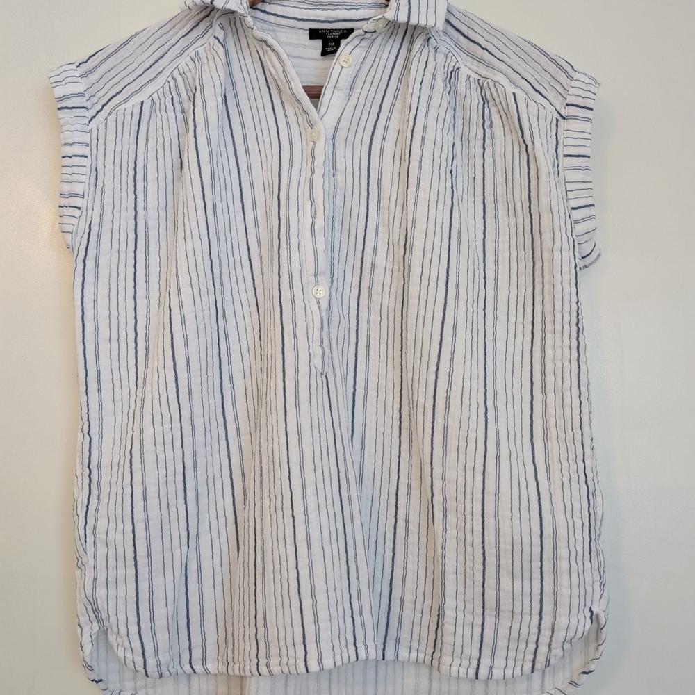 Ann Taylor White and Blue Striped Blouse